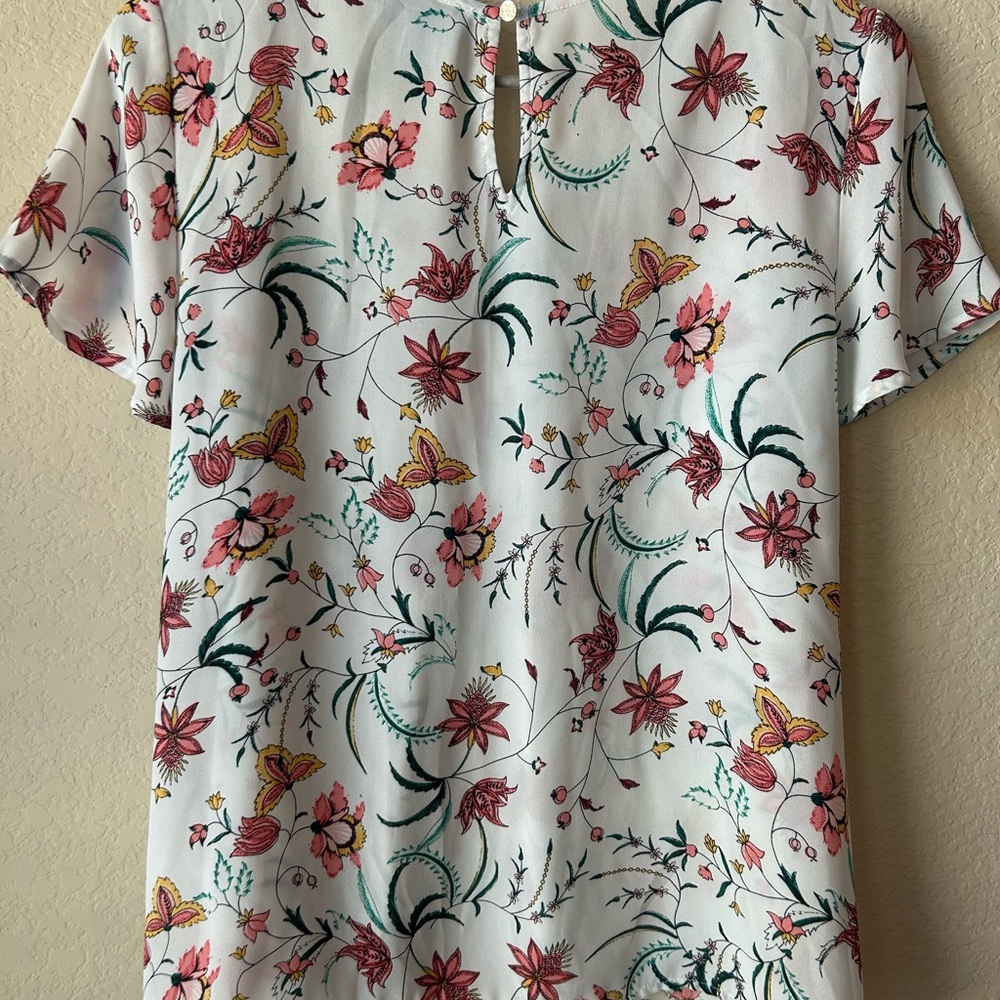 Cato Floral Print Blouse - Pink, Green, Yellow on White - Picture 3 of 3